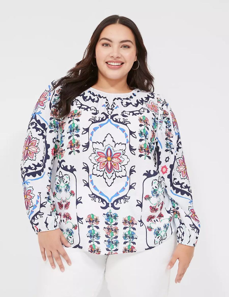 Lane Bryant Long-Sleeve Peasant Blouse Dames Wit Gekleurd | CTW213OB