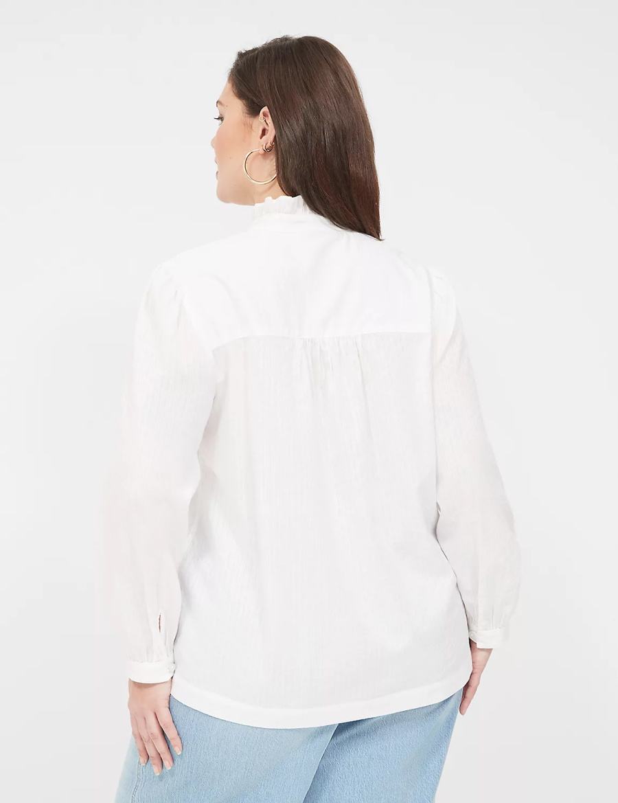 Lane Bryant Long-Sleeve Ruffle Collar Blouse Dames Wit | VZT6294FP