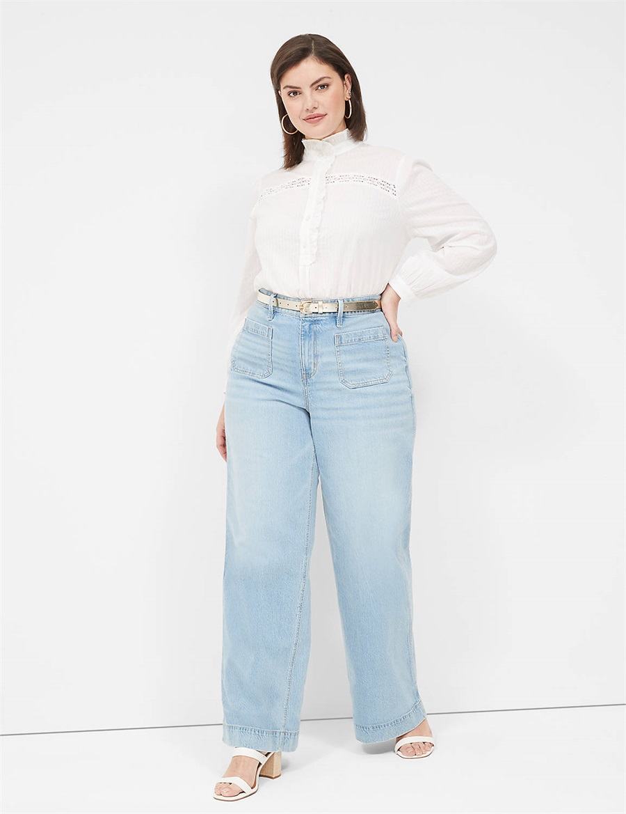 Lane Bryant Long-Sleeve Ruffle Collar Blouse Dames Wit | VZT6294FP