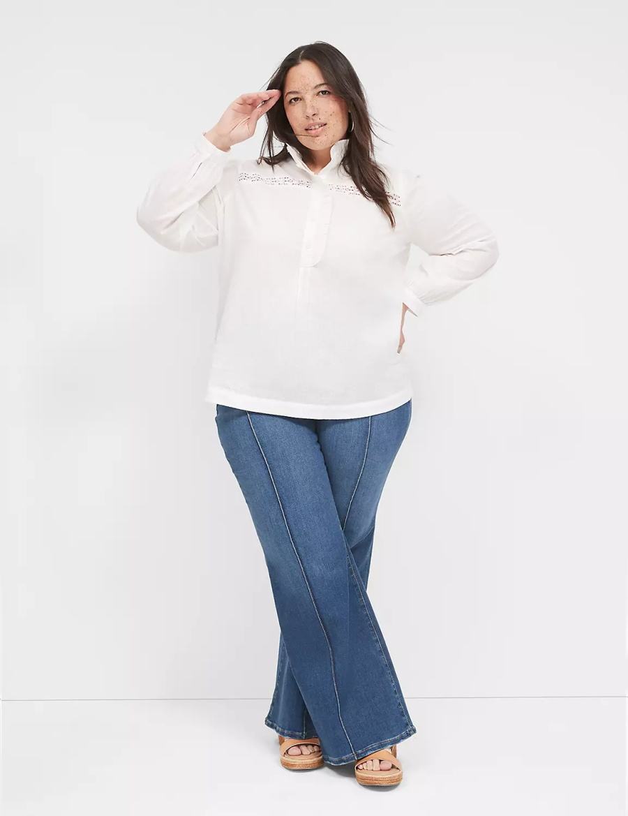 Lane Bryant Long-Sleeve Ruffle Collar Blouse Dames Wit | VZT6294FP