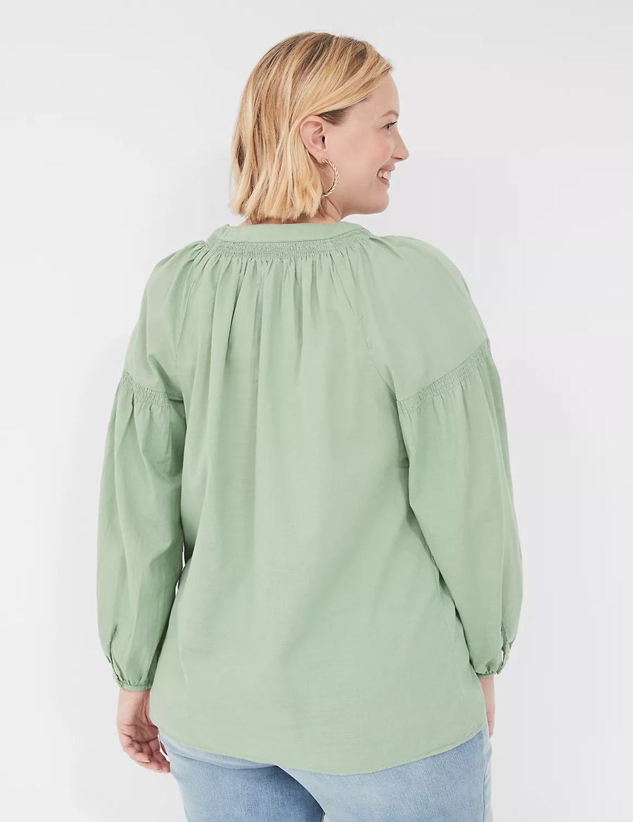 Lane Bryant Long-Sleeve Split-Neck Popover Overhemd Dames Lichtgroen | ZUW6783YR
