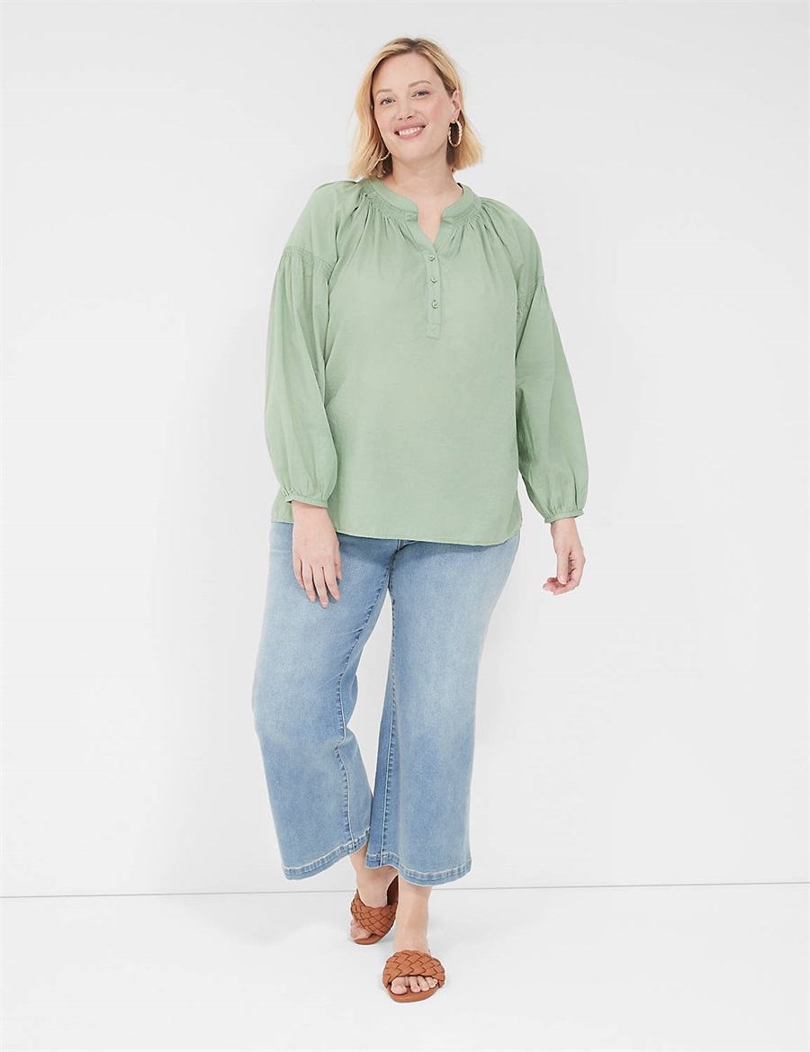 Lane Bryant Long-Sleeve Split-Neck Popover Overhemd Dames Lichtgroen | ZUW6783YR