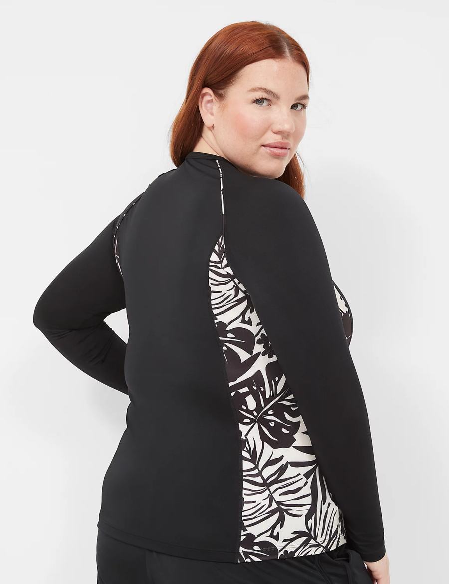 Lane Bryant Long-Sleeve Swim Rash Guard Badpakken Dames Zwart | ODT9970IX