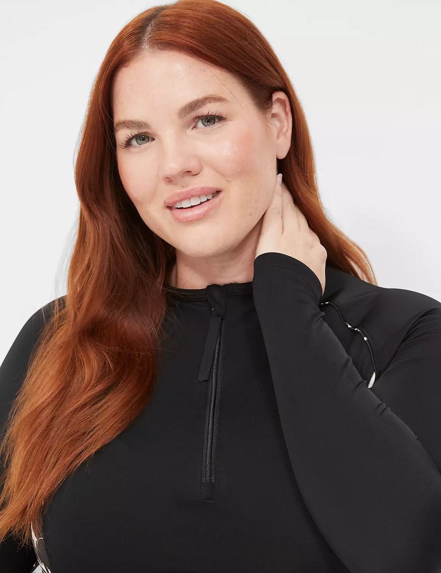 Lane Bryant Long-Sleeve Swim Rash Guard Badpakken Dames Zwart | ODT9970IX