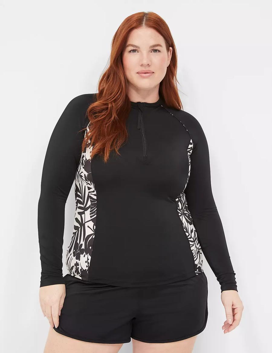 Lane Bryant Long-Sleeve Swim Rash Guard Badpakken Dames Zwart | ODT9970IX
