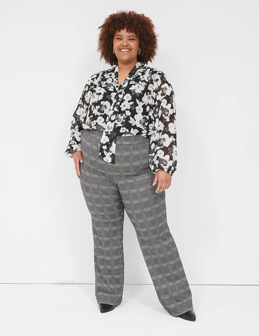 Lane Bryant Long-Sleeve Tie-Neck Popover Blouse Dames Zwart Wit | GQY2611SC