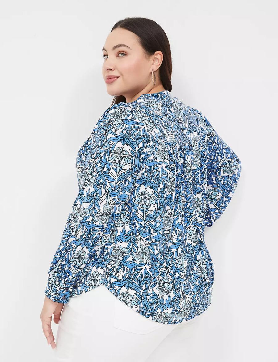 Lane Bryant Long-Sleeve V-Neck Blouse Dames Blauw | LFP6413LM