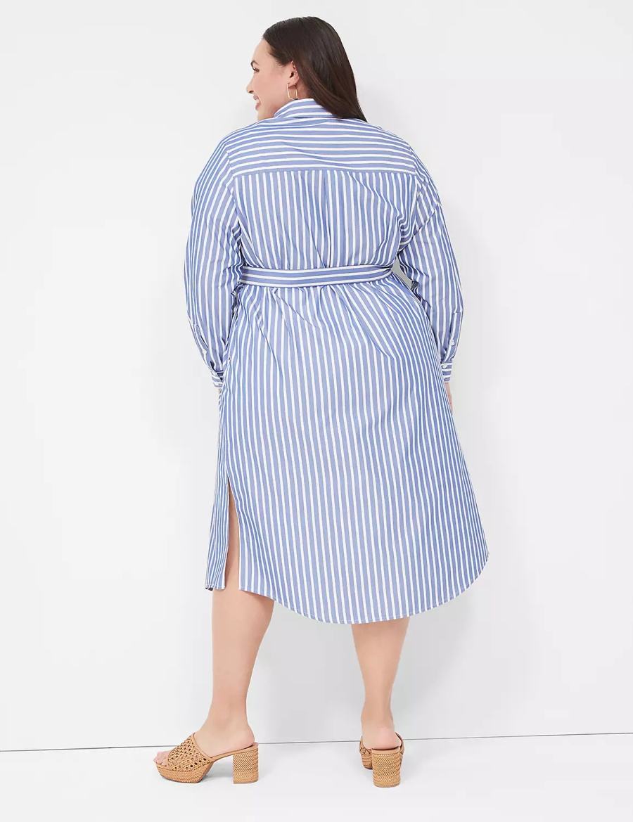 Lane Bryant Long-Sleeveed Midi Overhemdjurk Dames Blauw Strepen | AQW8720PC