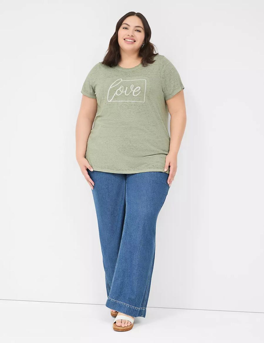 Lane Bryant Love Graphic Tee T-shirts Dames Olijfgroen Groen | AOQ4850KX