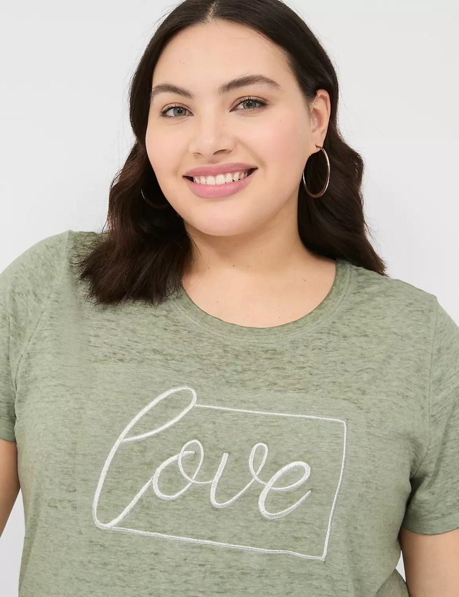 Lane Bryant Love Graphic Tee T-shirts Dames Olijfgroen Groen | AOQ4850KX
