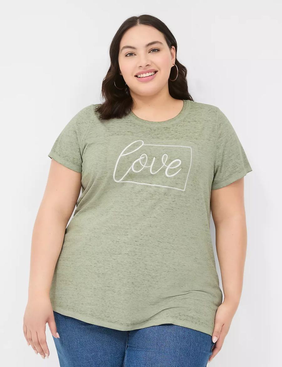 Lane Bryant Love Graphic Tee T-shirts Dames Olijfgroen Groen | AOQ4850KX