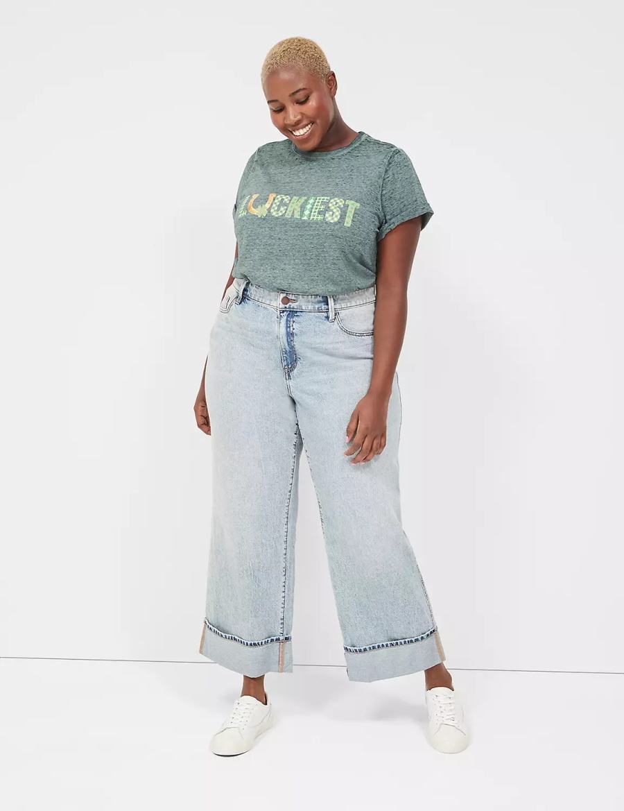 Lane Bryant Luckiest Burnout Graphic Tee T-shirts Dames Groen | SAC5998GZ