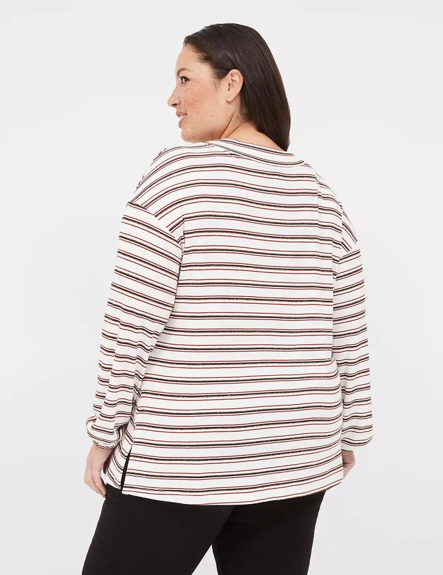 Lane Bryant Lurex Blouson-Sleeve V-Neck Tunic T-shirts Dames Wit Zwart Strepen | TIK3429LO