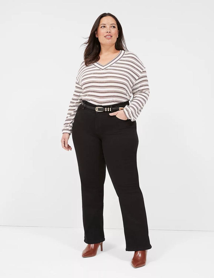Lane Bryant Lurex Blouson-Sleeve V-Neck Tunic T-shirts Dames Wit Zwart Strepen | TIK3429LO