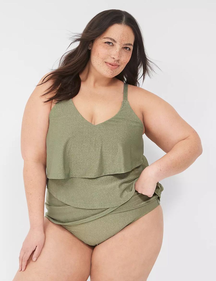 Lane Bryant Lurex Foldover-Waist Swim Slips Dames Groen | HNW6669FM