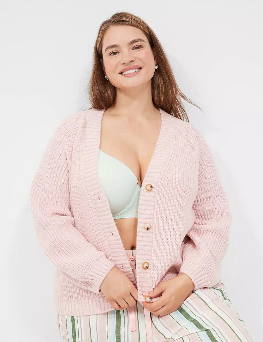Lane Bryant Lurex Knit Sleep Cardigan Dames Roze | HUZ3054DR