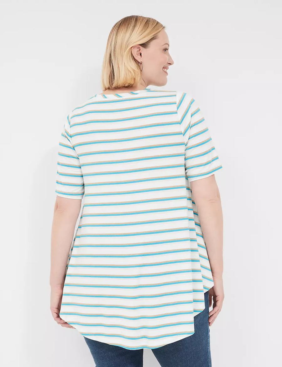 Lane Bryant Lurex Max Swing Perfect Sleeve Crew-Neck Tee T-shirts Dames Wit Strepen | ZWM2554VL