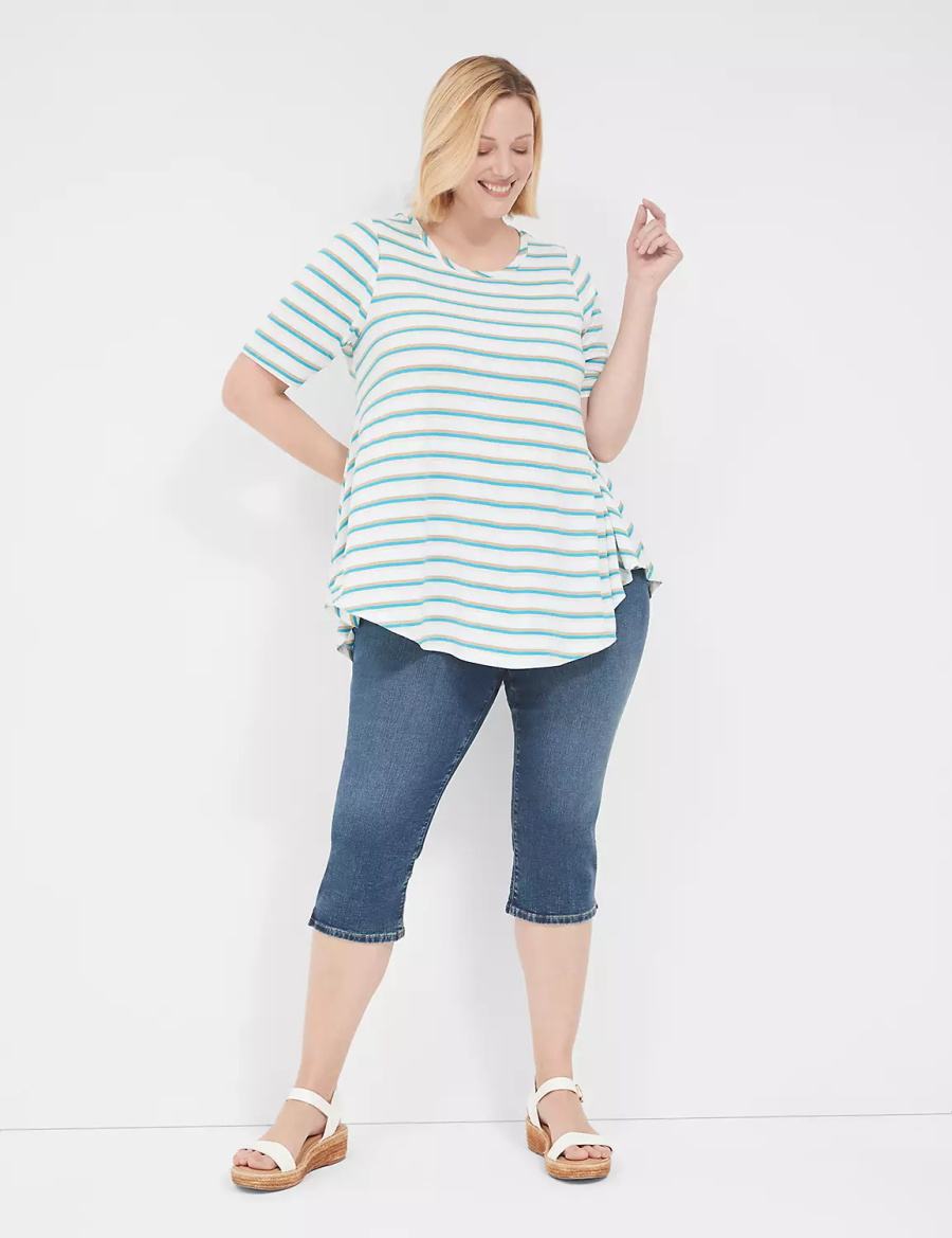 Lane Bryant Lurex Max Swing Perfect Sleeve Crew-Neck Tee T-shirts Dames Wit Strepen | ZWM2554VL