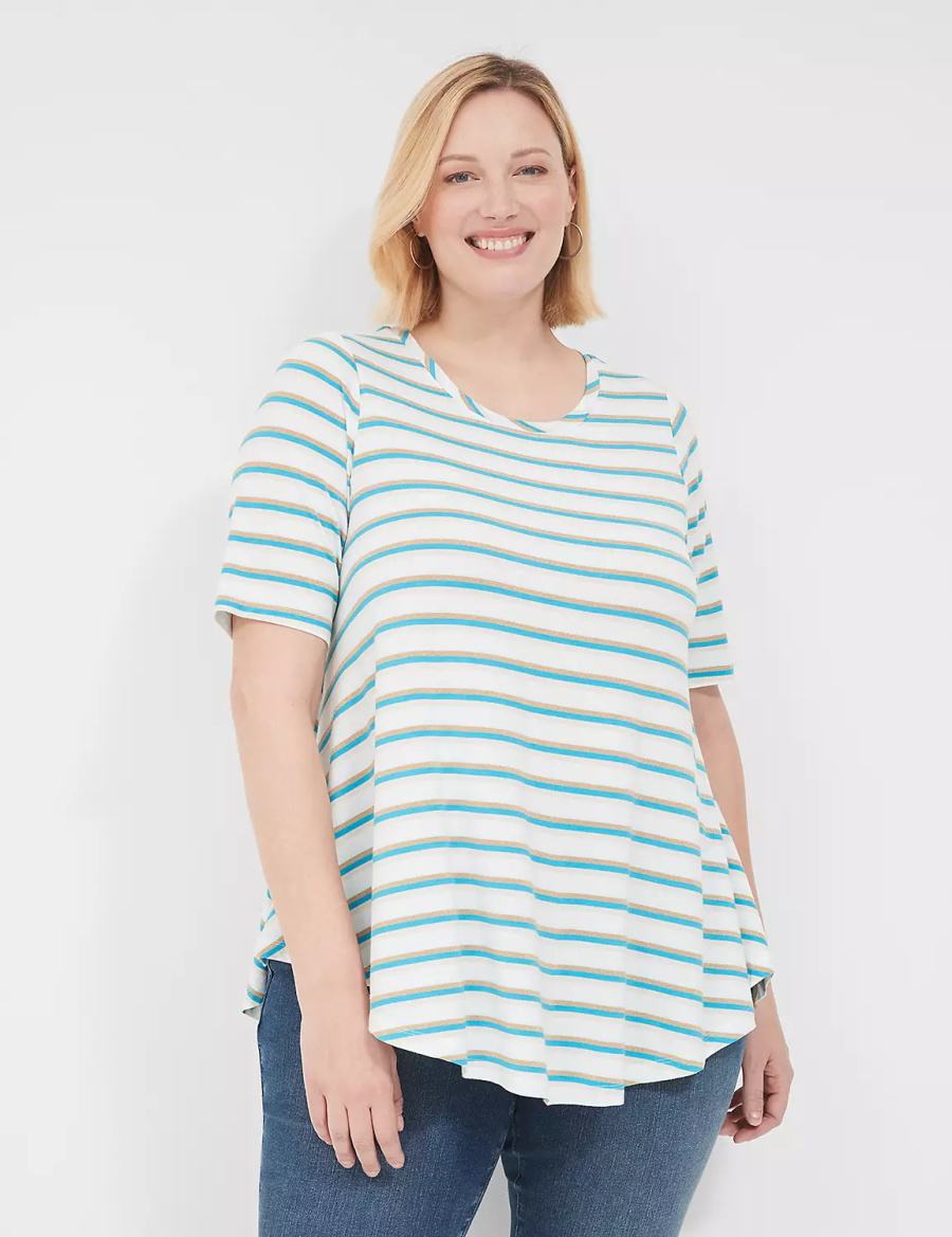 Lane Bryant Lurex Max Swing Perfect Sleeve Crew-Neck Tee T-shirts Dames Wit Strepen | ZWM2554VL