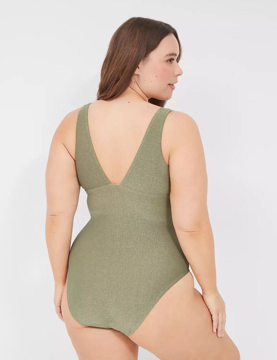 Lane Bryant Lurex No-Wire Plunge One-Piece Badpakken Dames Groen | RNA4643HI