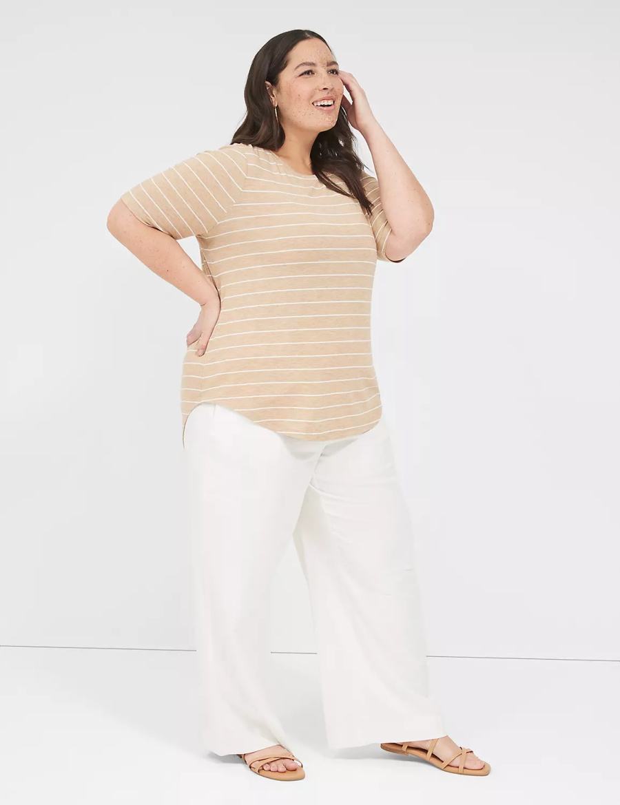 Lane Bryant Lurex Perfect Sleeve Crew-Neck Tee T-shirts Dames Bruin Strepen | DCL733PE