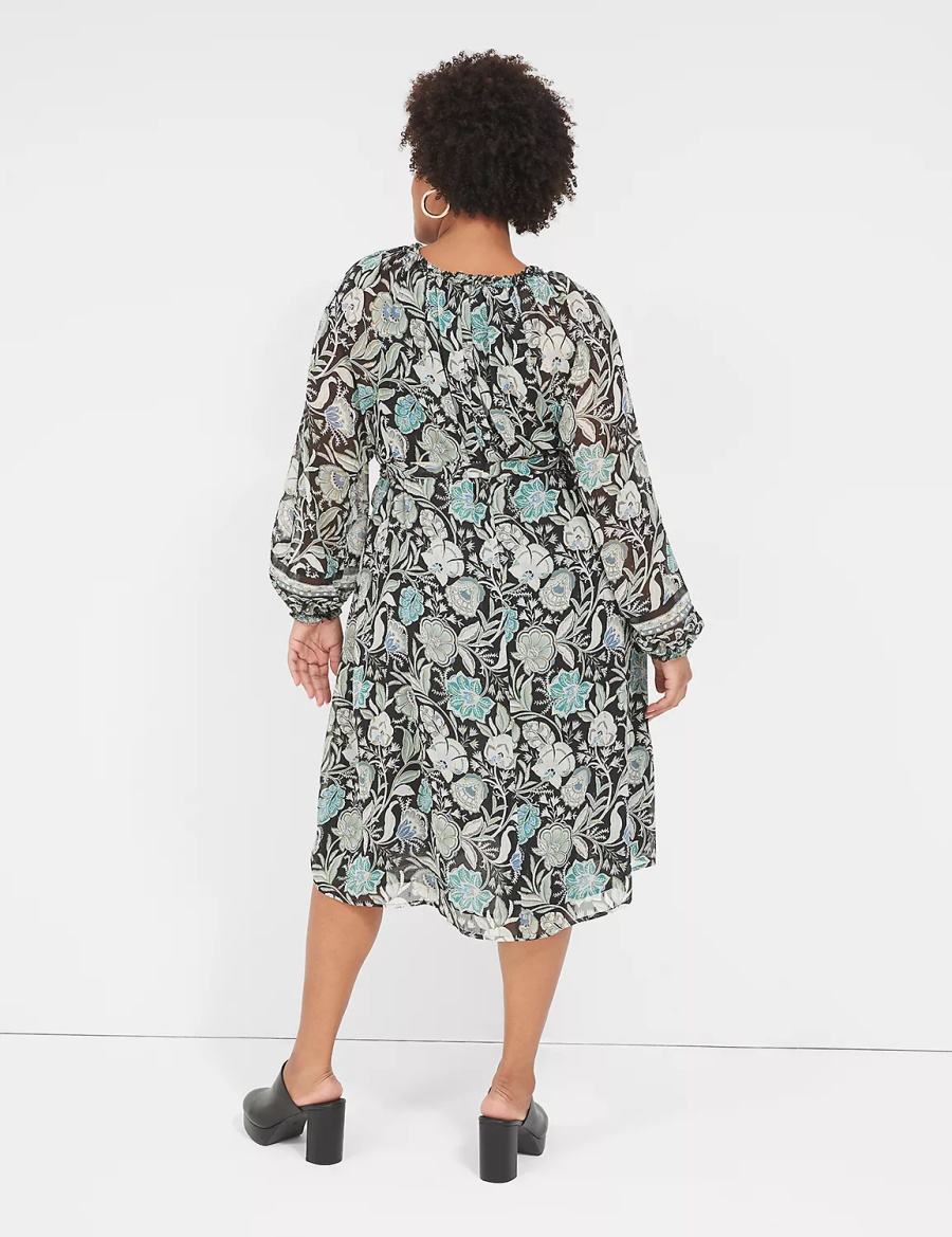 Lane Bryant Lurex Ruffle-Trim Notch-Neck Mini-jurk Dames Turquoise | ODP2460RD