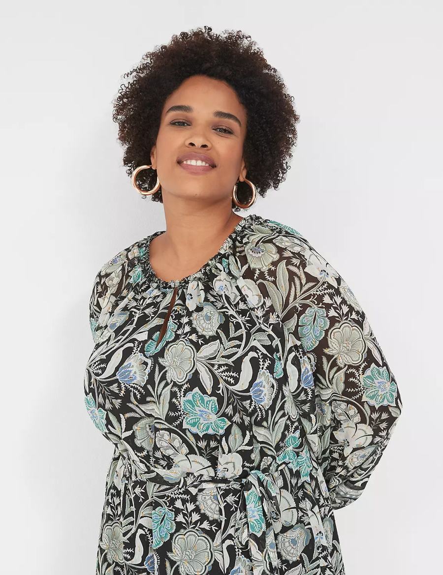 Lane Bryant Lurex Ruffle-Trim Notch-Neck Mini-jurk Dames Turquoise | ODP2460RD