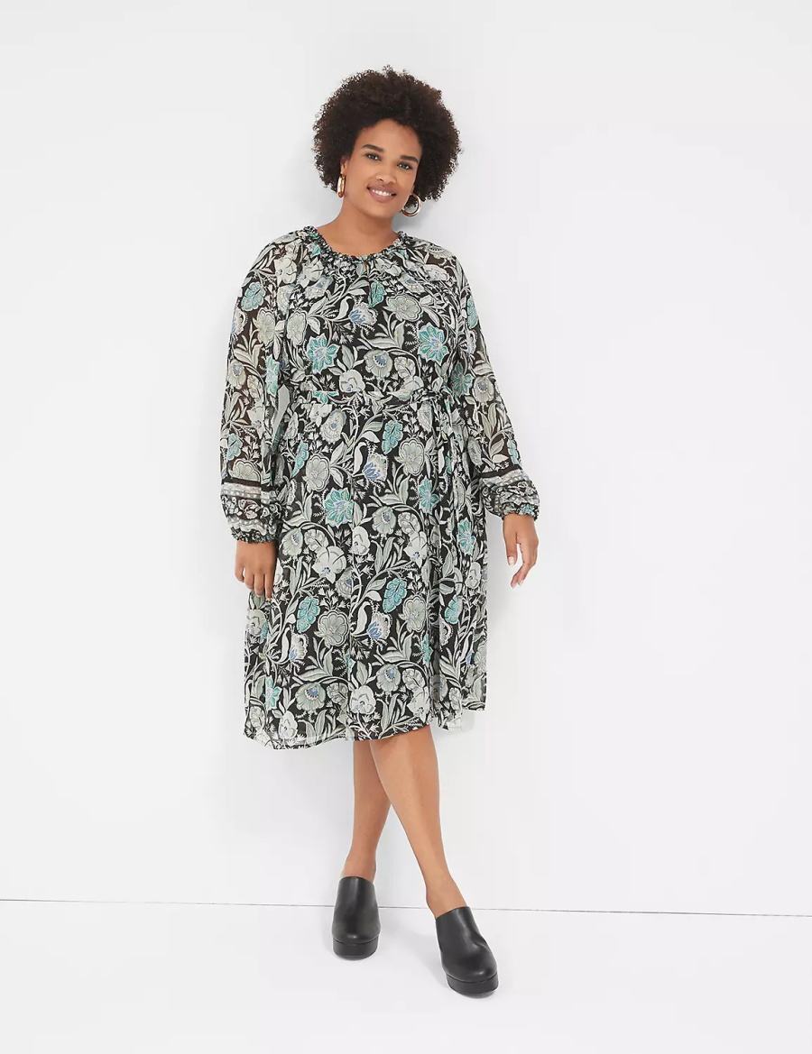 Lane Bryant Lurex Ruffle-Trim Notch-Neck Mini-jurk Dames Turquoise | ODP2460RD
