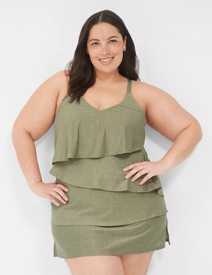 Lane Bryant Lurex Side Slit Swim Rokken Dames Groen | TKB9425TX