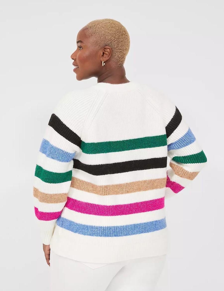Lane Bryant Lurex Stripe Crew-Neck Truien Dames Wit Strepen | PCE4886SE