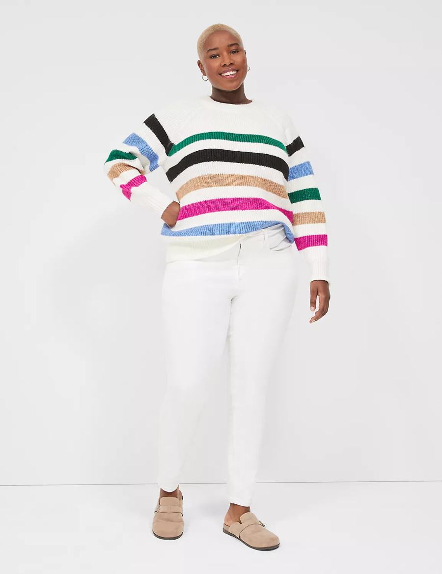 Lane Bryant Lurex Stripe Crew-Neck Truien Dames Wit Strepen | PCE4886SE