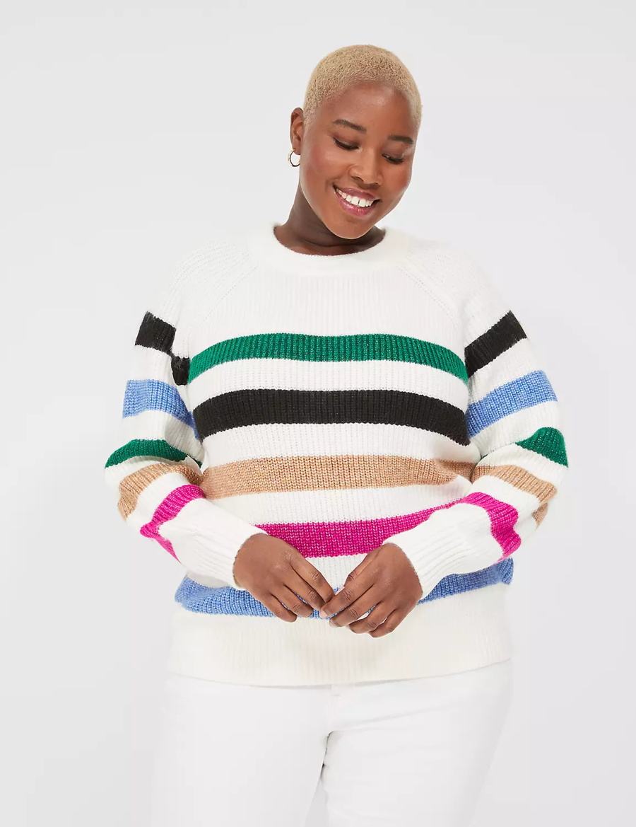 Lane Bryant Lurex Stripe Crew-Neck Truien Dames Wit Strepen | PCE4886SE