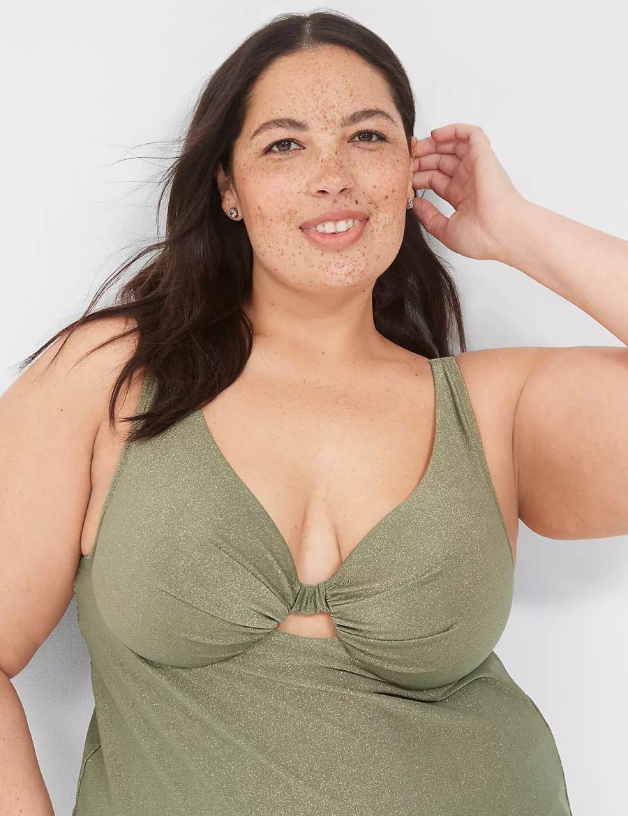 Lane Bryant Lurex Underwire Knot-Front Tankini Bikinitop Dames Groen | SPM7279PC