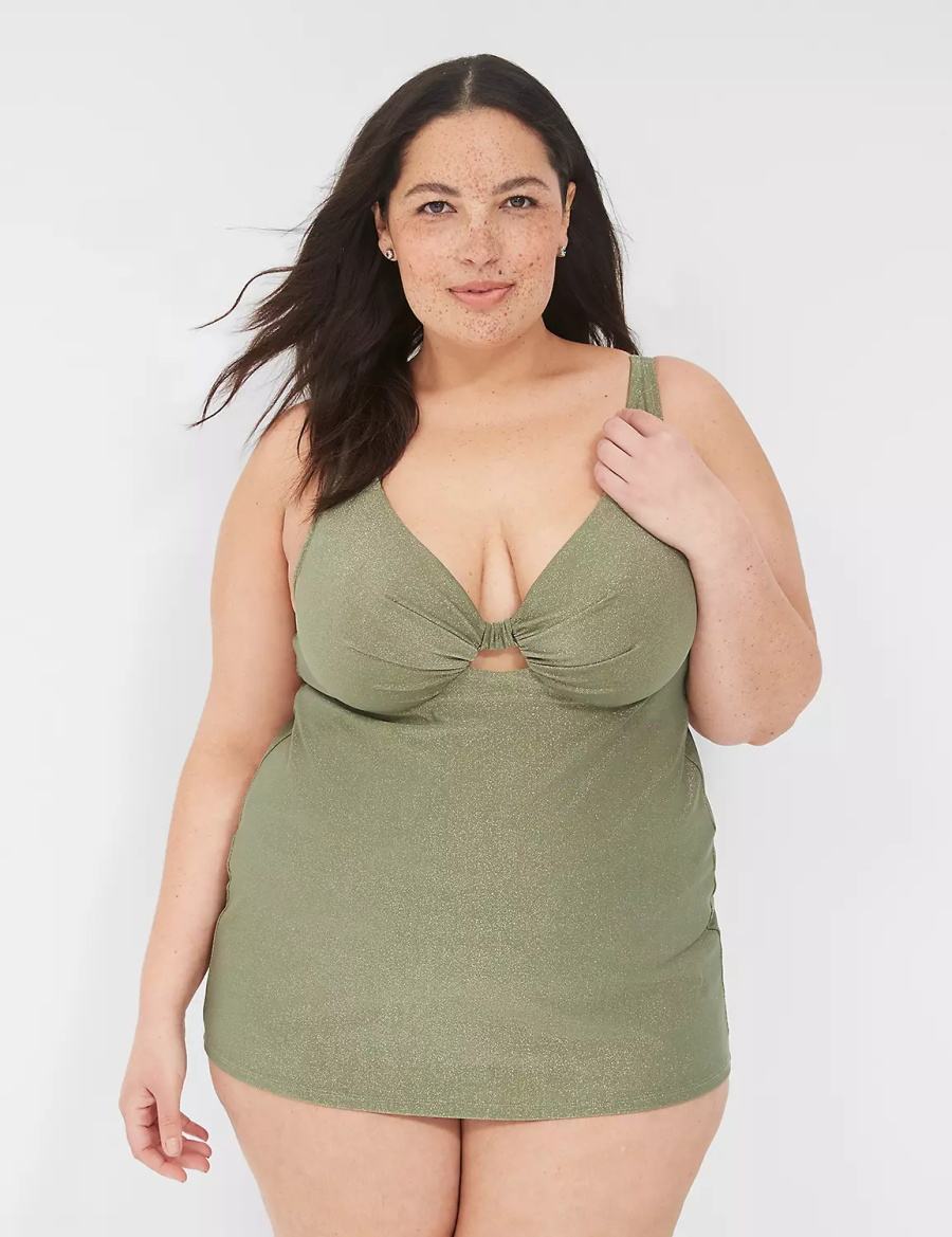 Lane Bryant Lurex Underwire Knot-Front Tankini Bikinitop Dames Groen | SPM7279PC
