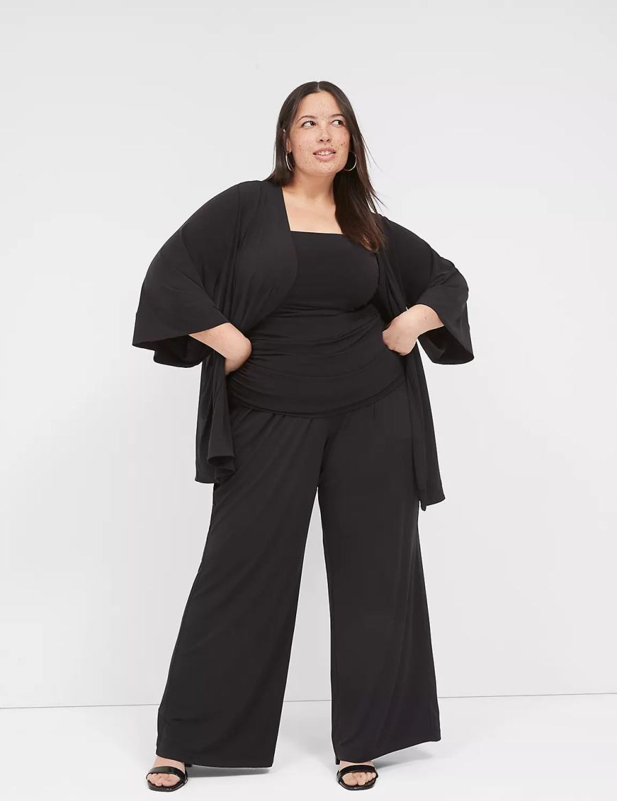 Lane Bryant Matte Jersey Pull-On Wide Leg Broek Dames Zwart | KBT601JF