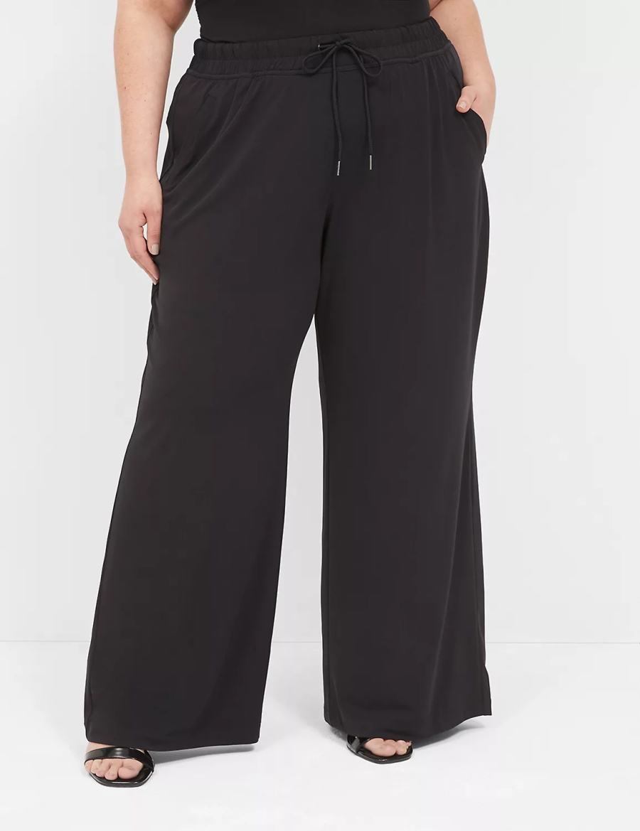 Lane Bryant Matte Jersey Pull-On Wide Leg Broek Dames Zwart | KBT601JF