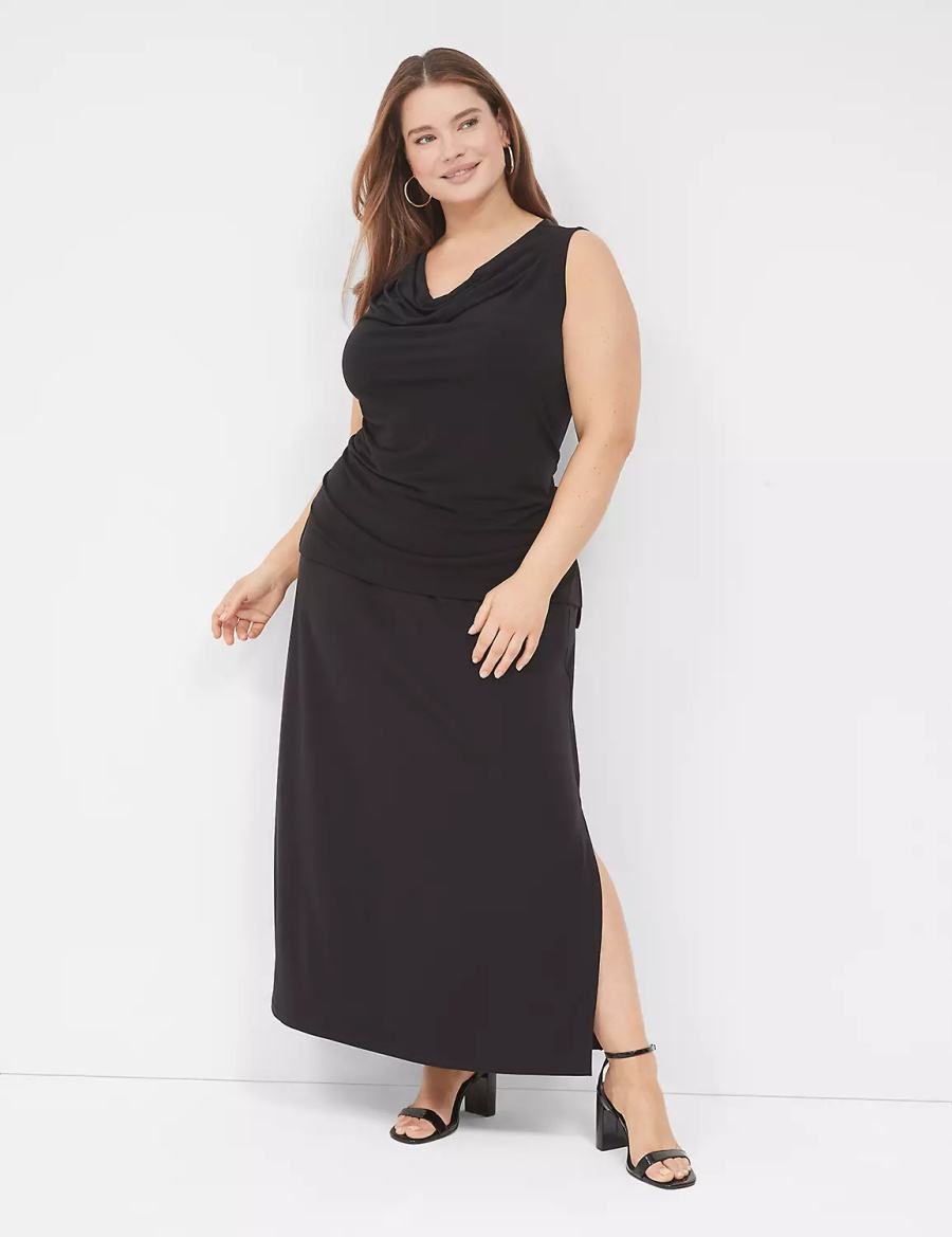 Lane Bryant Matte Jersey Side-Slit Maxi Rokken Dames Zwart | GIA3950IM