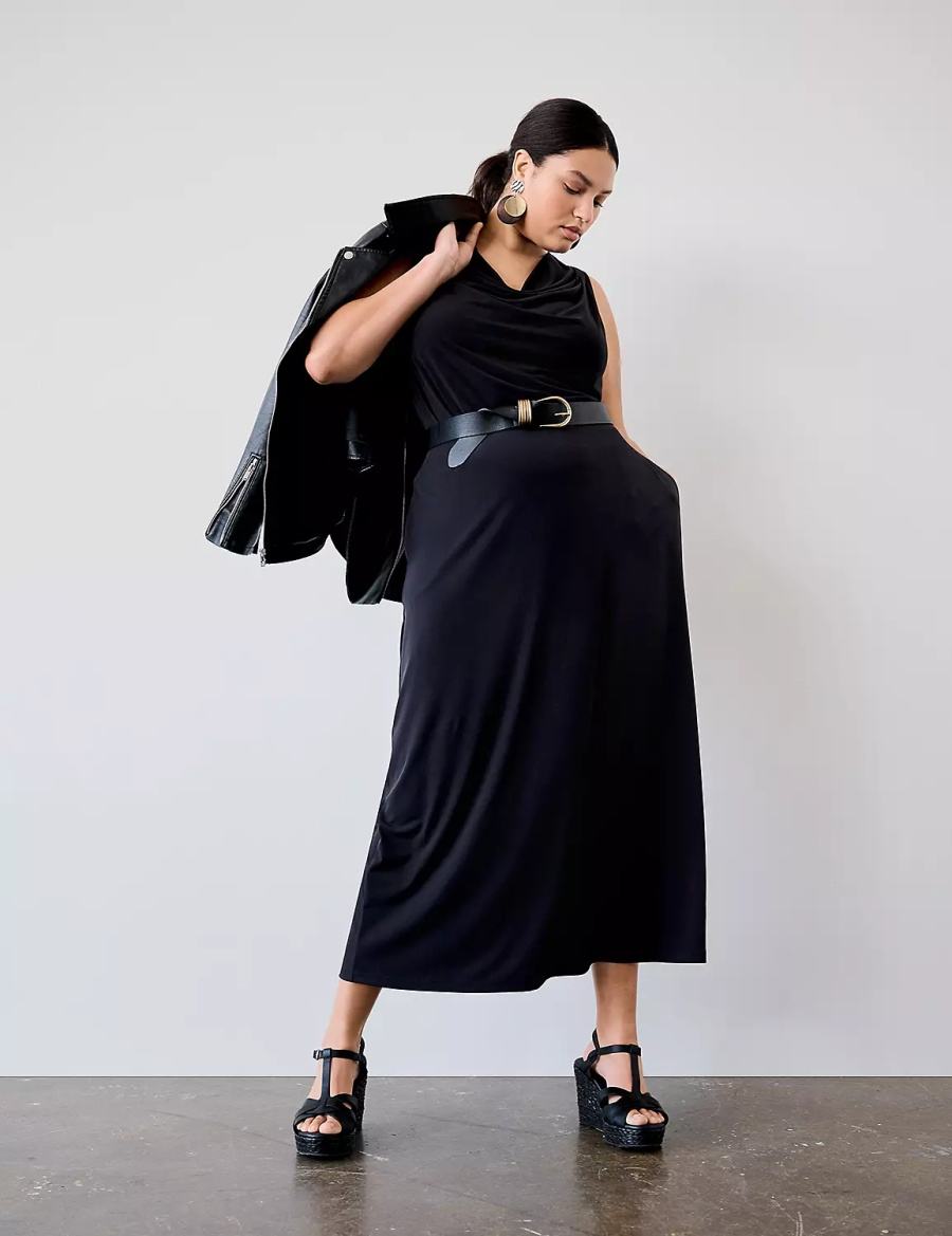 Lane Bryant Matte Jersey Side-Slit Maxi Rokken Dames Zwart | GIA3950IM