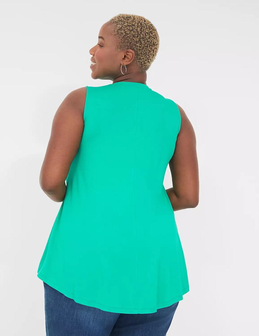 Lane Bryant Max Swing High-Neck Smocked-Shoulder Tunic T-shirts Dames Turquoise | WKA1298KM