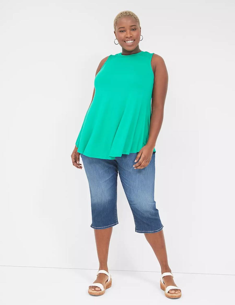Lane Bryant Max Swing High-Neck Smocked-Shoulder Tunic T-shirts Dames Turquoise | WKA1298KM