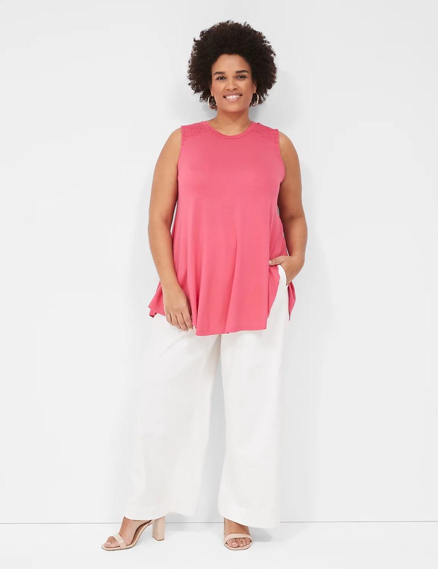 Lane Bryant Max Swing High-Neck Smocked-Shoulder Tunic T-shirts Dames Roze | ZPQ9640RW