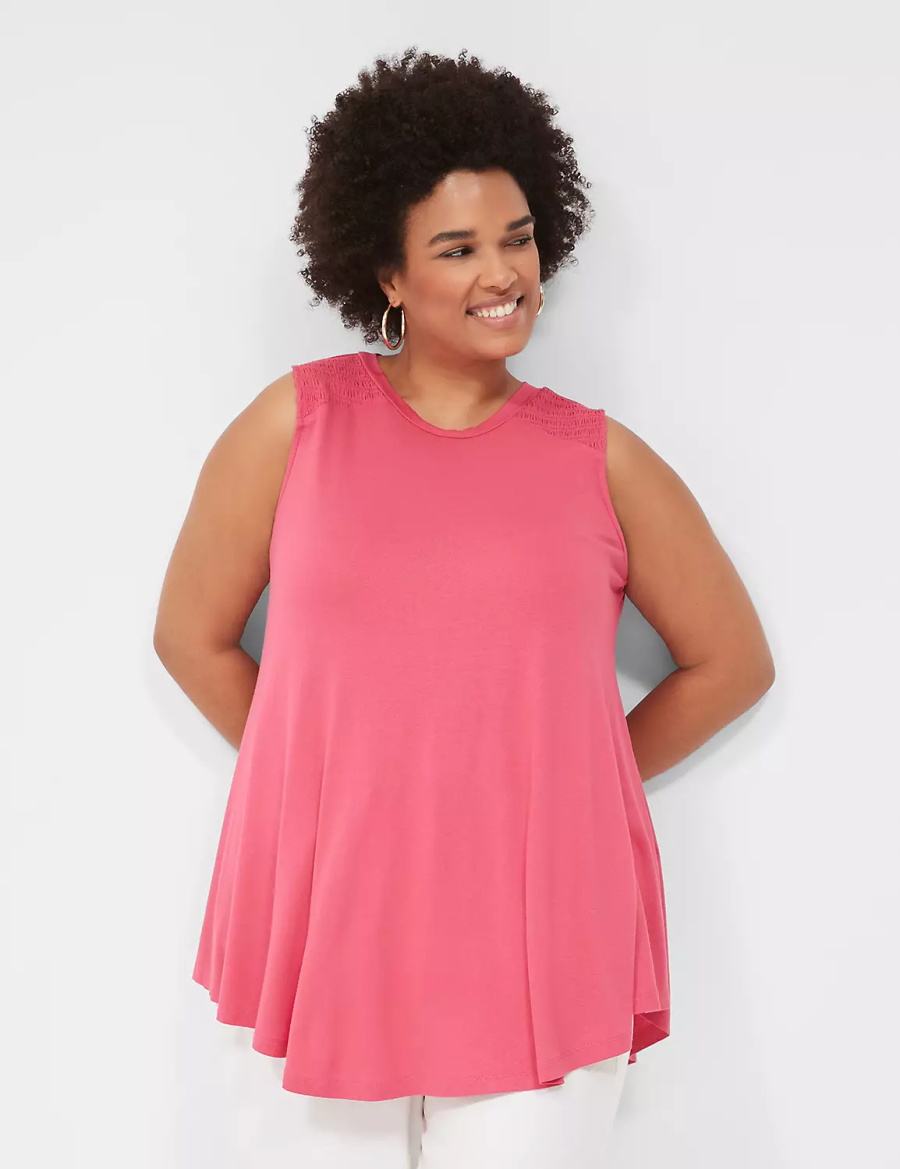Lane Bryant Max Swing High-Neck Smocked-Shoulder Tunic T-shirts Dames Roze | ZPQ9640RW