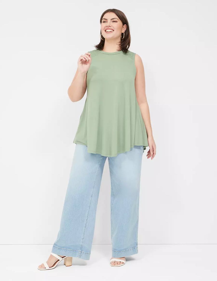 Lane Bryant Max Swing High-Neck Smocked-Shoulder Tunic T-shirts Dames Lichtgroen | XMC9841MV