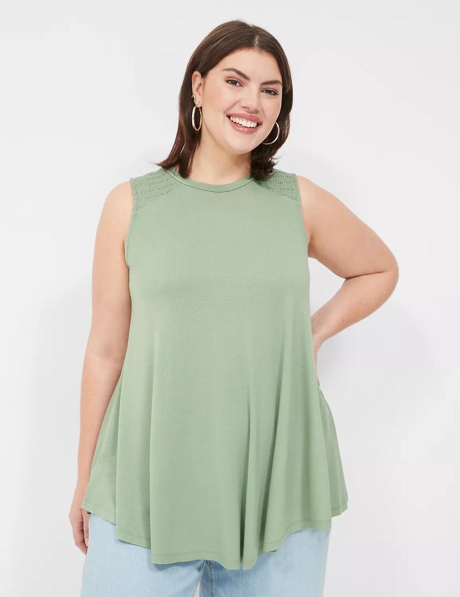 Lane Bryant Max Swing High-Neck Smocked-Shoulder Tunic T-shirts Dames Lichtgroen | XMC9841MV