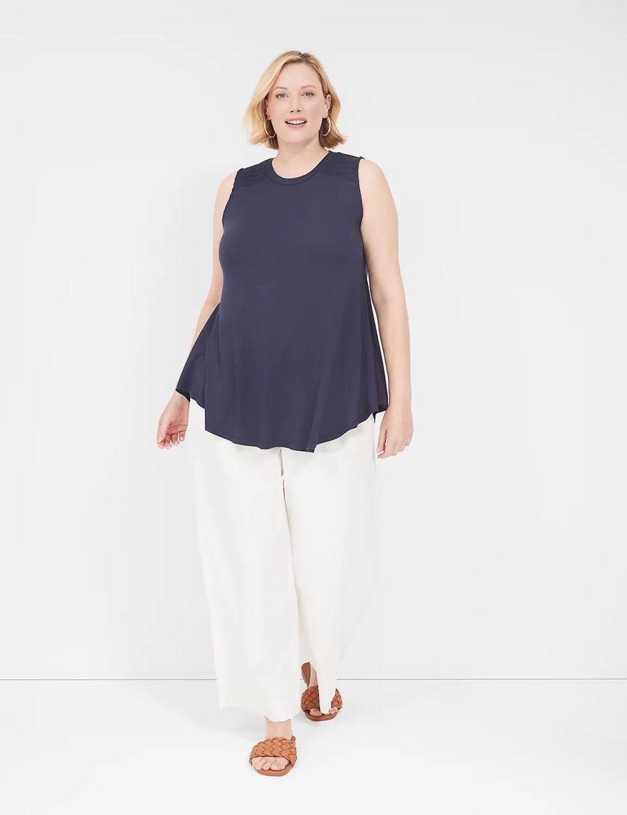 Lane Bryant Max Swing High-Neck Smocked-Shoulder Tunic T-shirts Dames Blauw | XWA3585TS