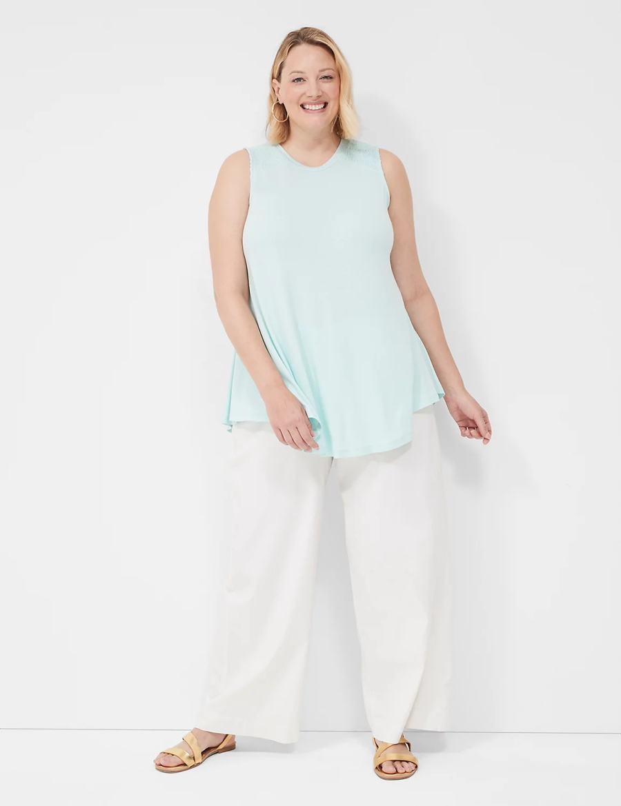 Lane Bryant Max Swing High-Neck Smocked-Shoulder Tunic T-shirts Dames Blauw | CWC9369VK
