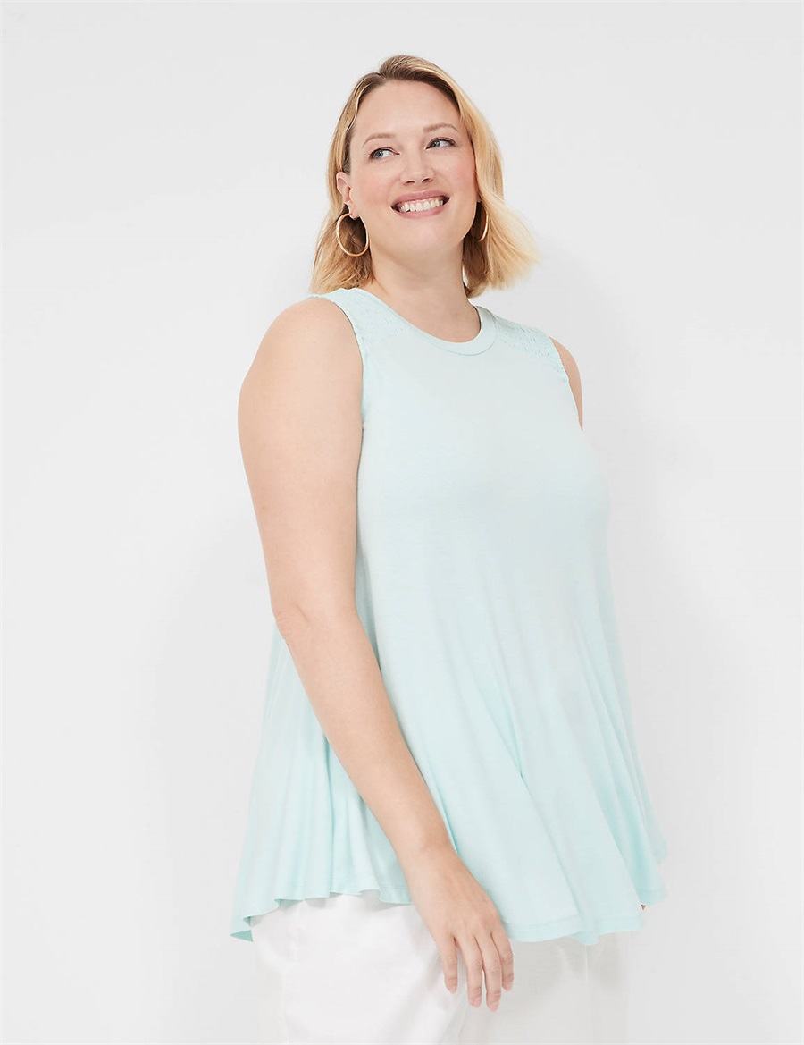 Lane Bryant Max Swing High-Neck Smocked-Shoulder Tunic T-shirts Dames Blauw | CWC9369VK