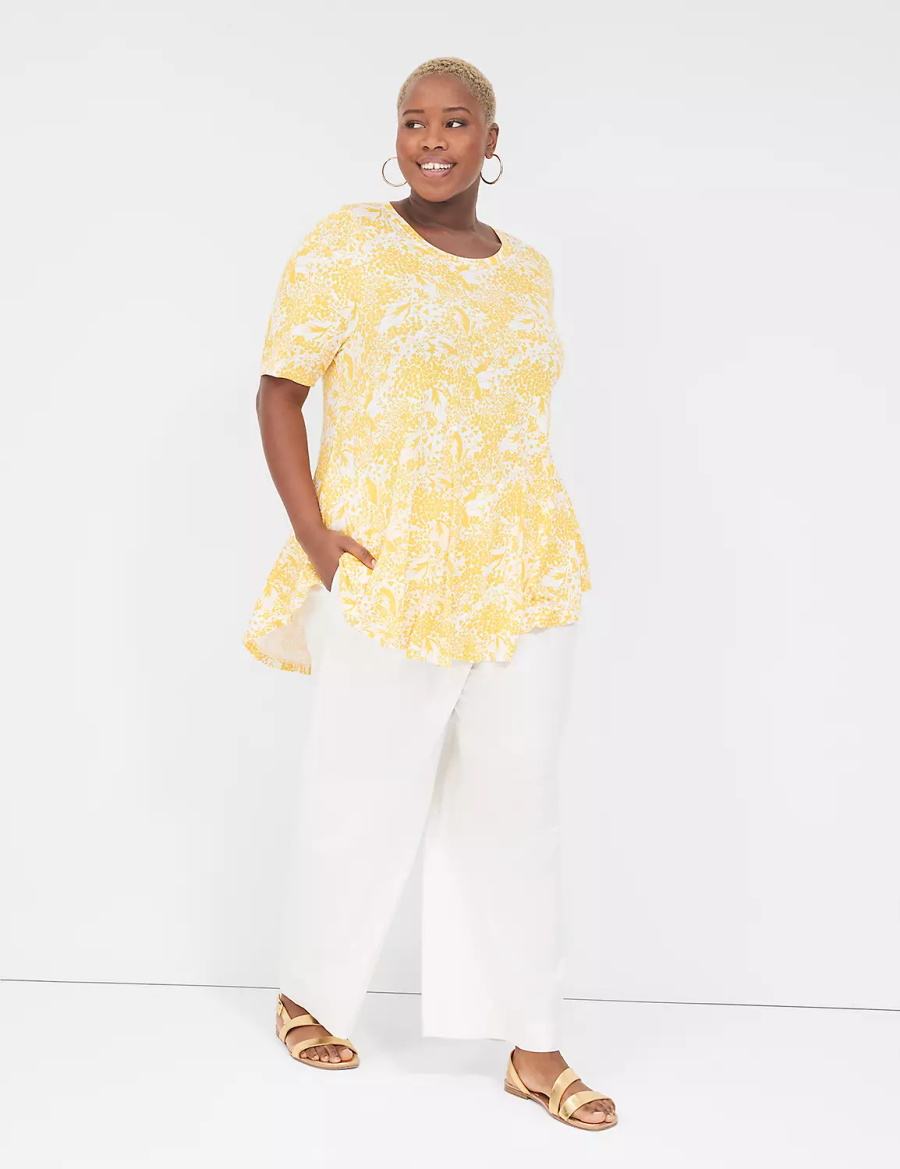 Lane Bryant Max Swing Perfect Sleeve Crew-Neck Tee T-shirts Dames Geel | LVQ7880QA