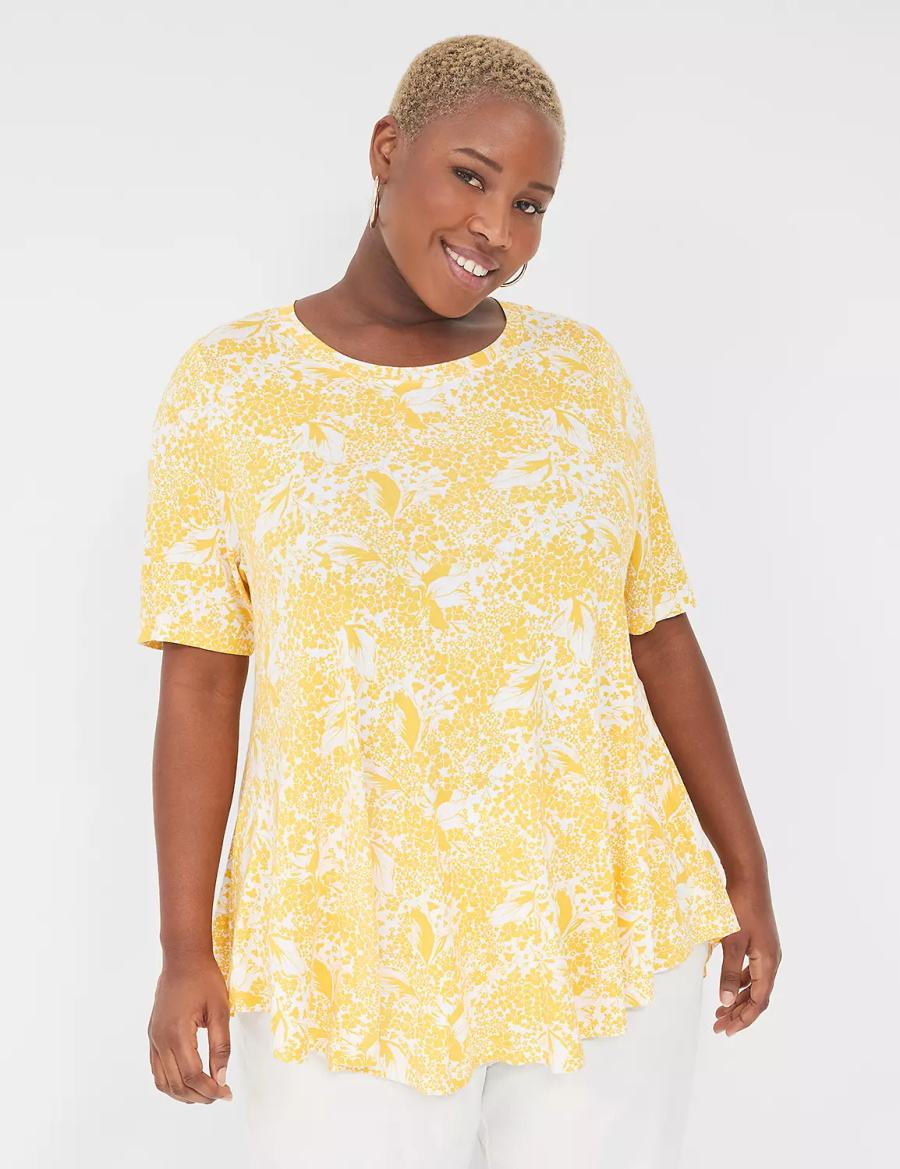 Lane Bryant Max Swing Perfect Sleeve Crew-Neck Tee T-shirts Dames Geel | LVQ7880QA