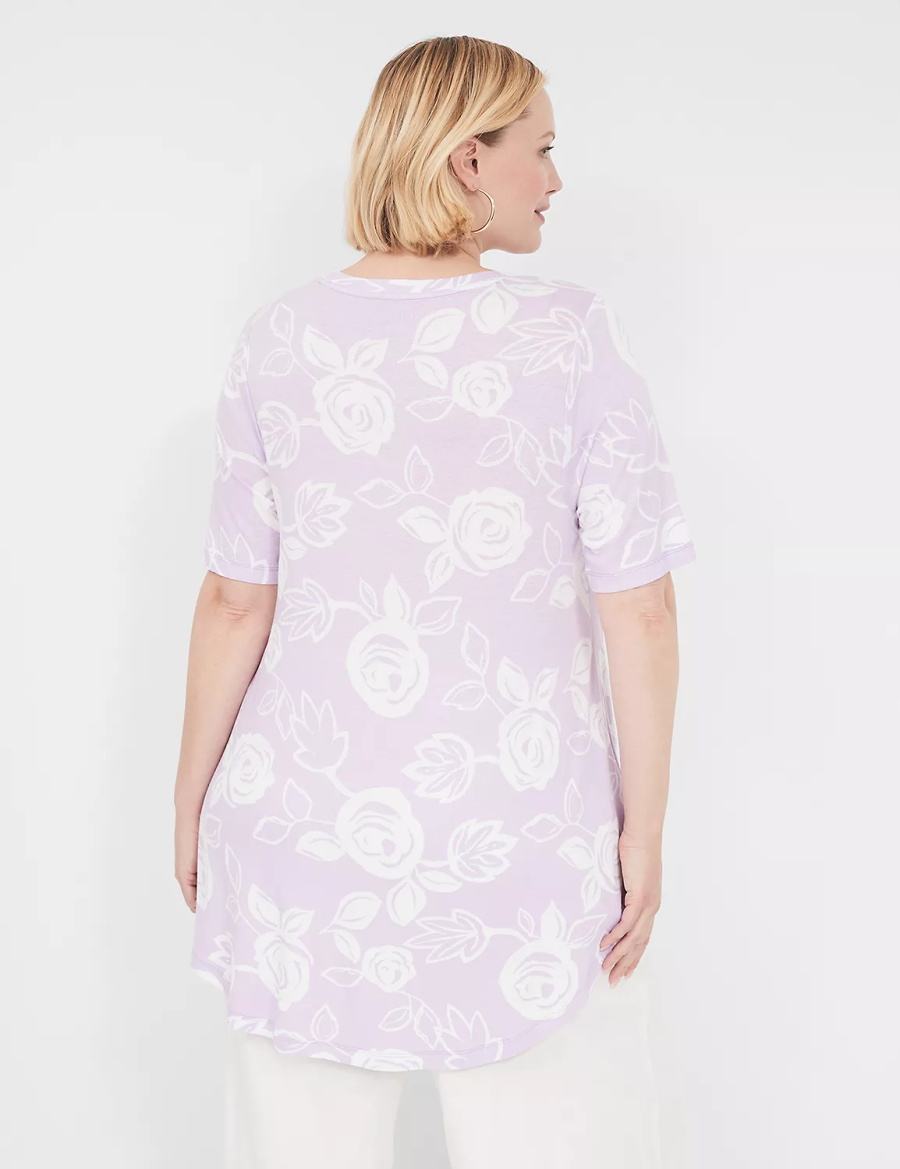Lane Bryant Max Swing Perfect Sleeve Crew-Neck Tee T-shirts Dames Wit Paars | BLV8689LD